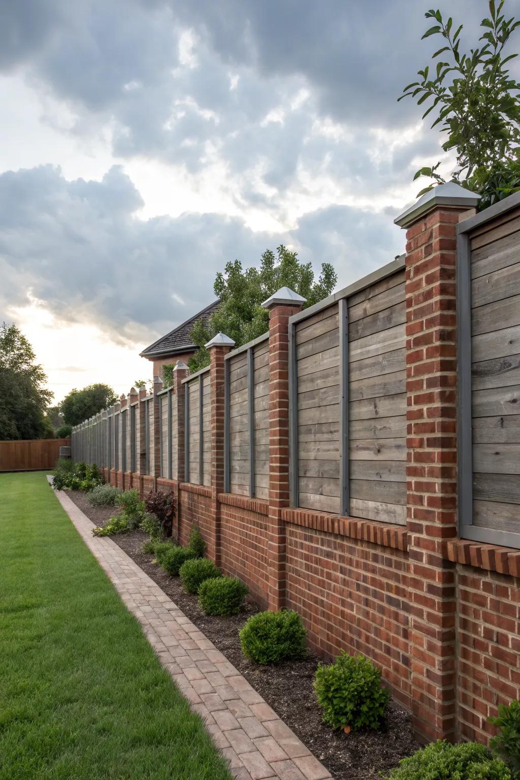 An elegant privacy screen using brick and wood