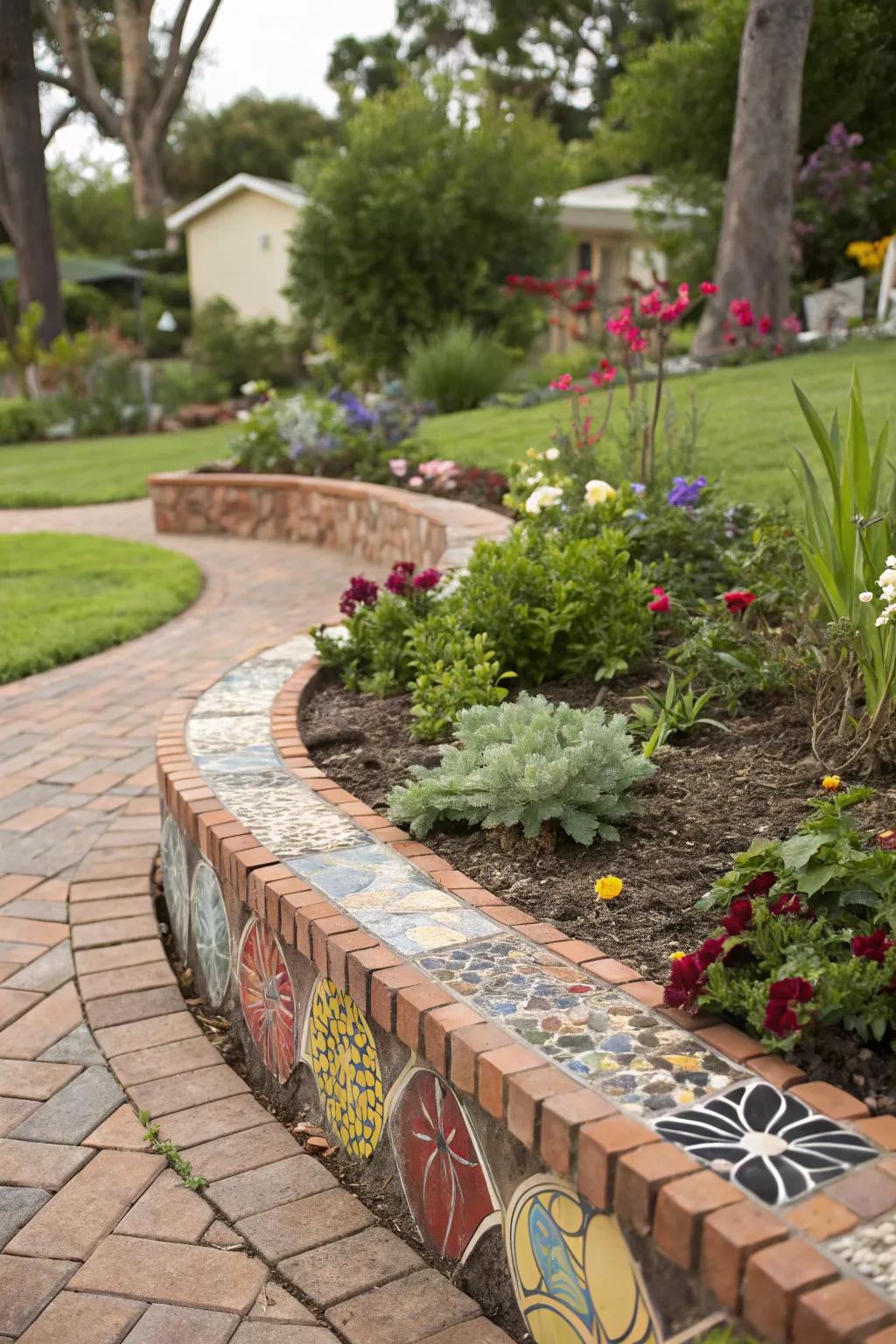 Creative mosaic patterns in brick paver designs.
