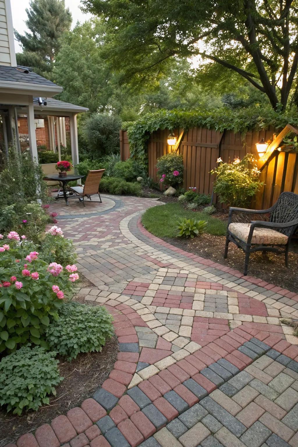 Inject personality with playful brick paver patterns on your patio.