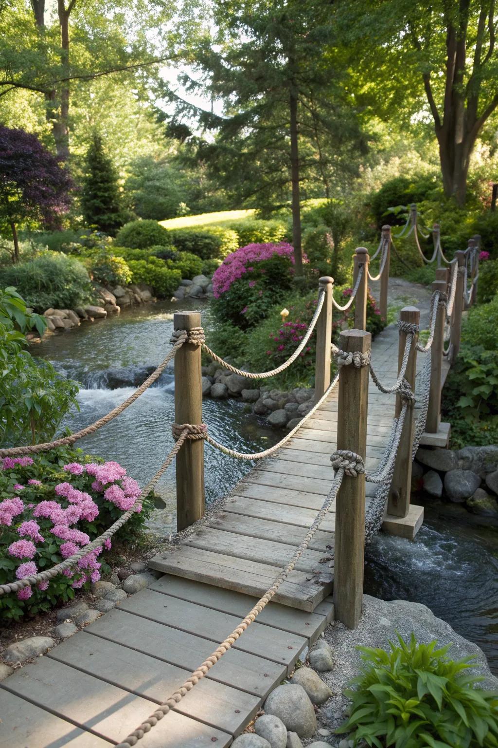 Rope railings give this bridge a nautical flair.