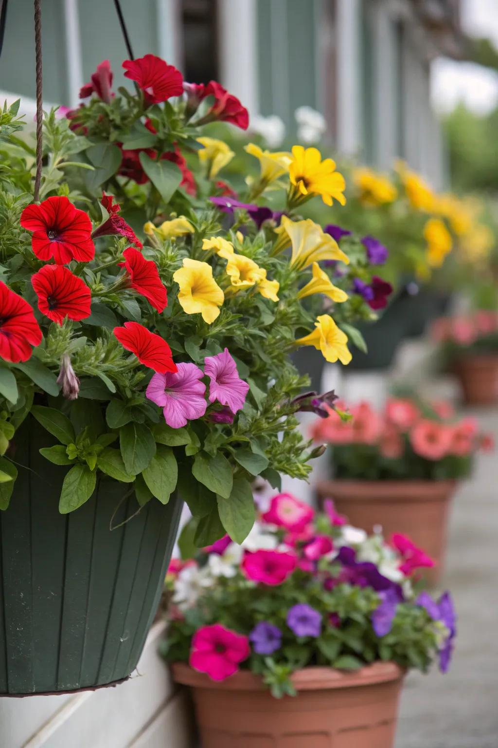 Vertical bulb planting creates a tower of vibrant blooms.