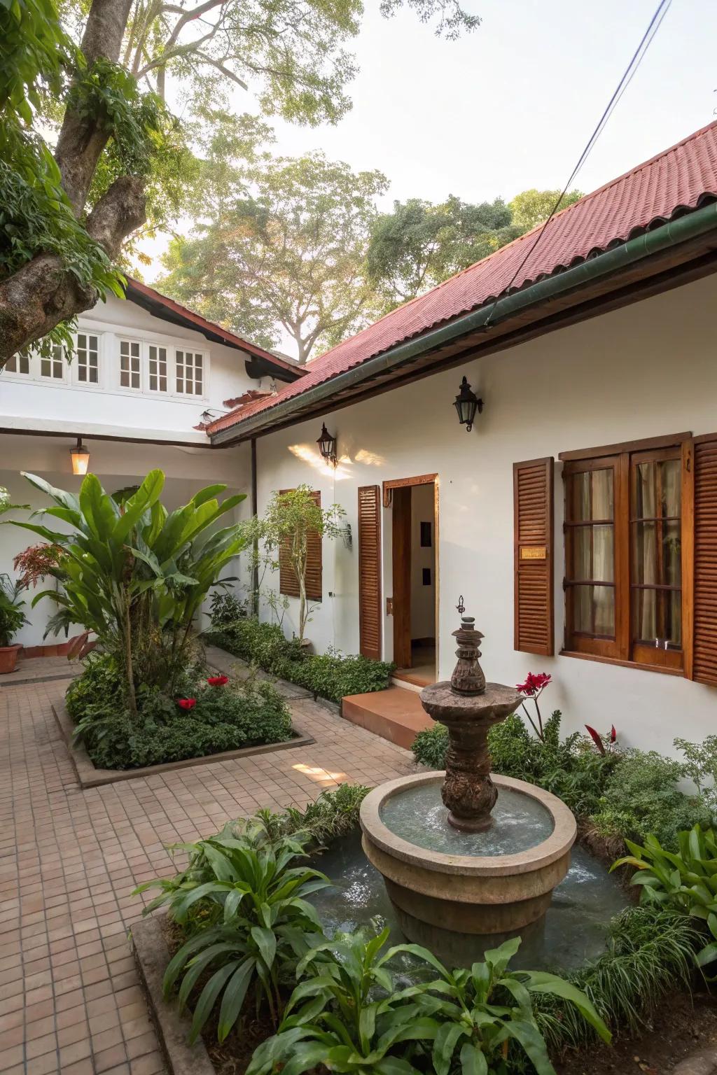 A tranquil courtyard seamlessly integrated into a bungalow's design.