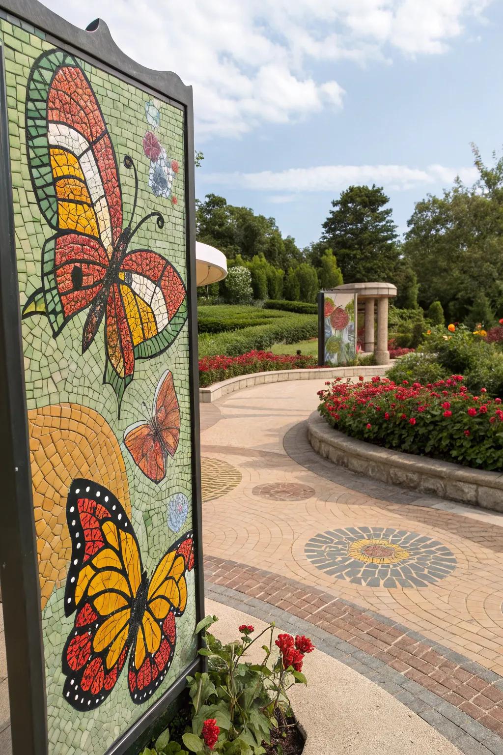 Add artistic flair with butterfly mosaic art.