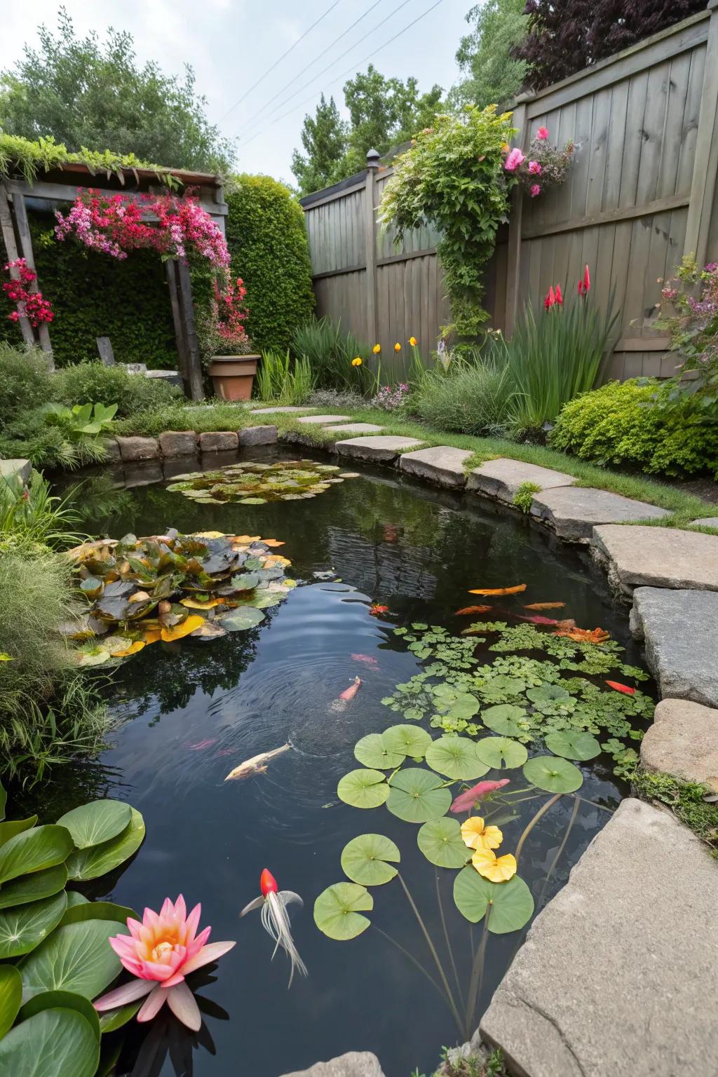 A small pond that adds life and charm to your backyard oasis.