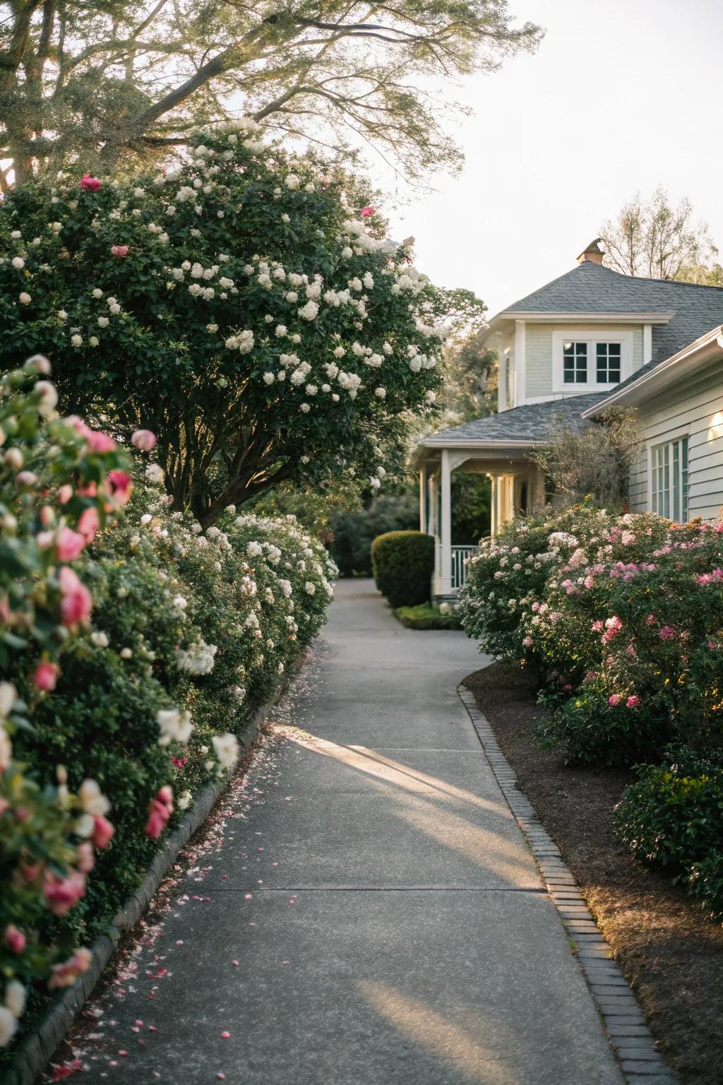 Camellias line driveways to create a grand entrance.