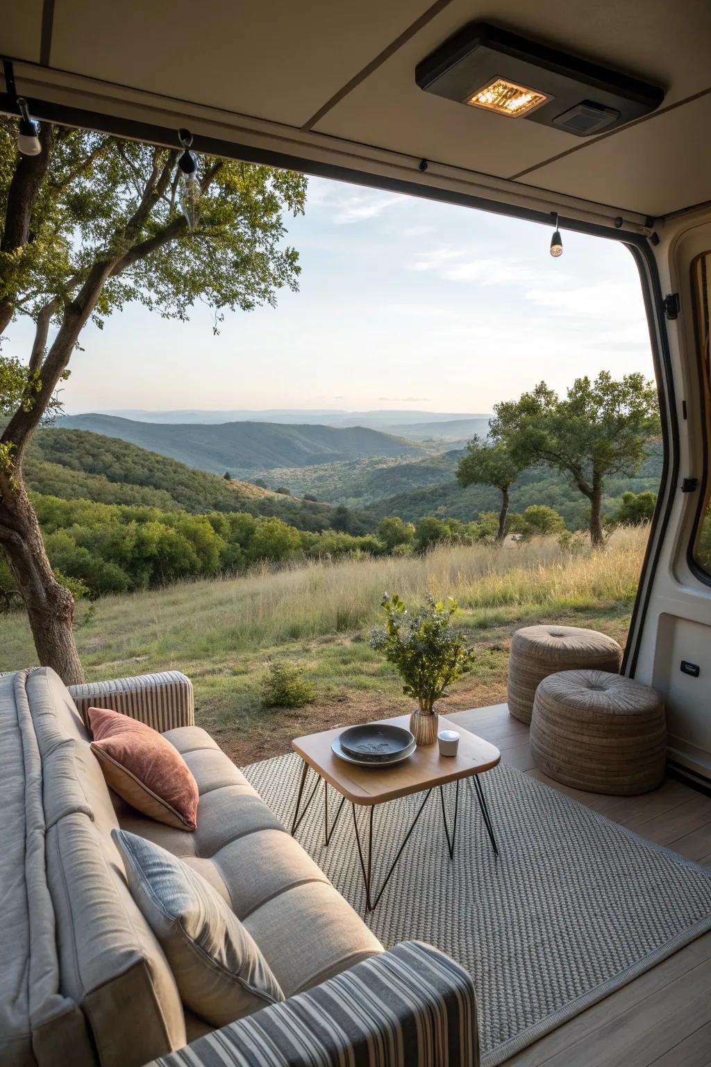 Enjoy serene nature views from your camper patio.