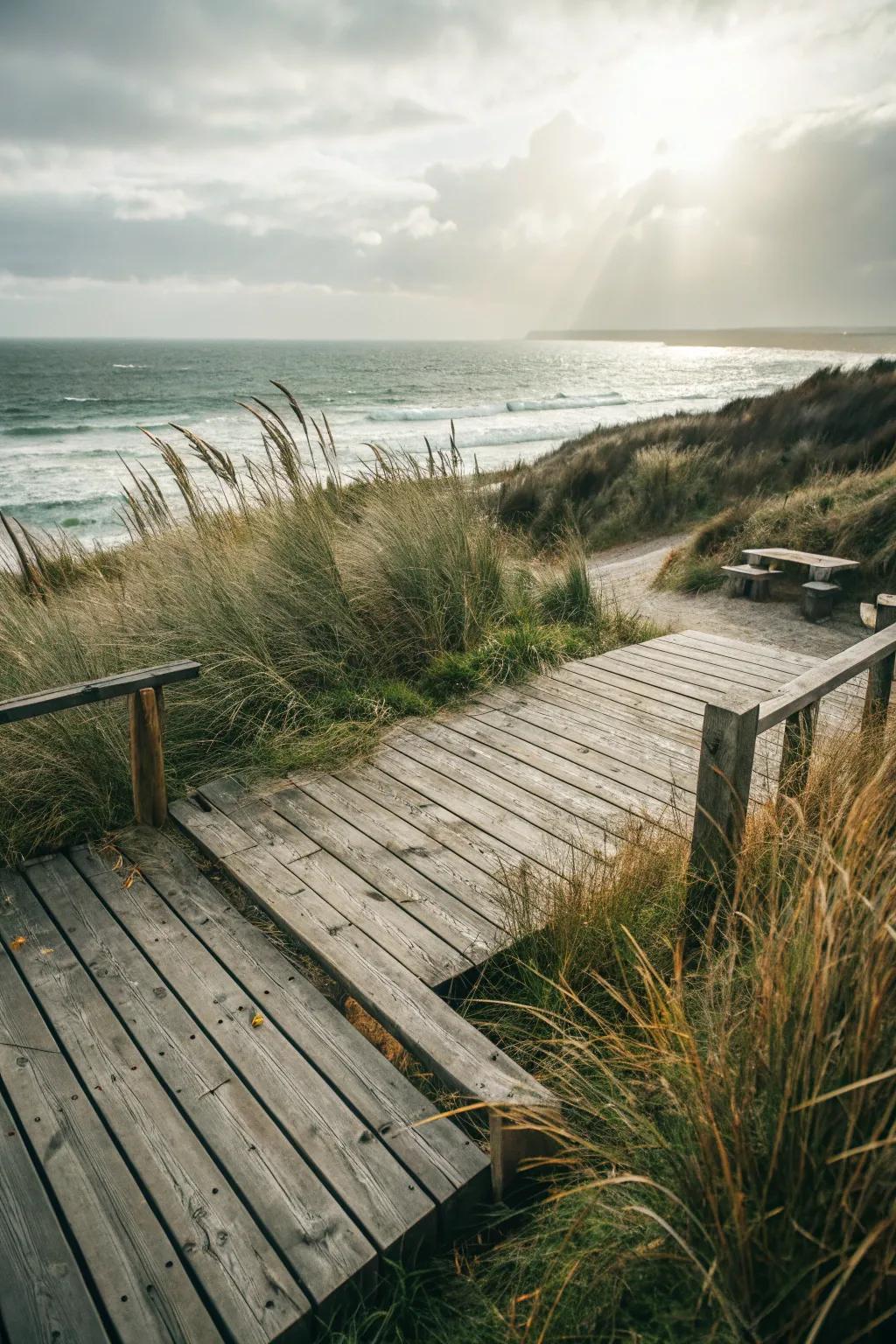 Coastal grasses bring a natural touch to this Cape Cod deck