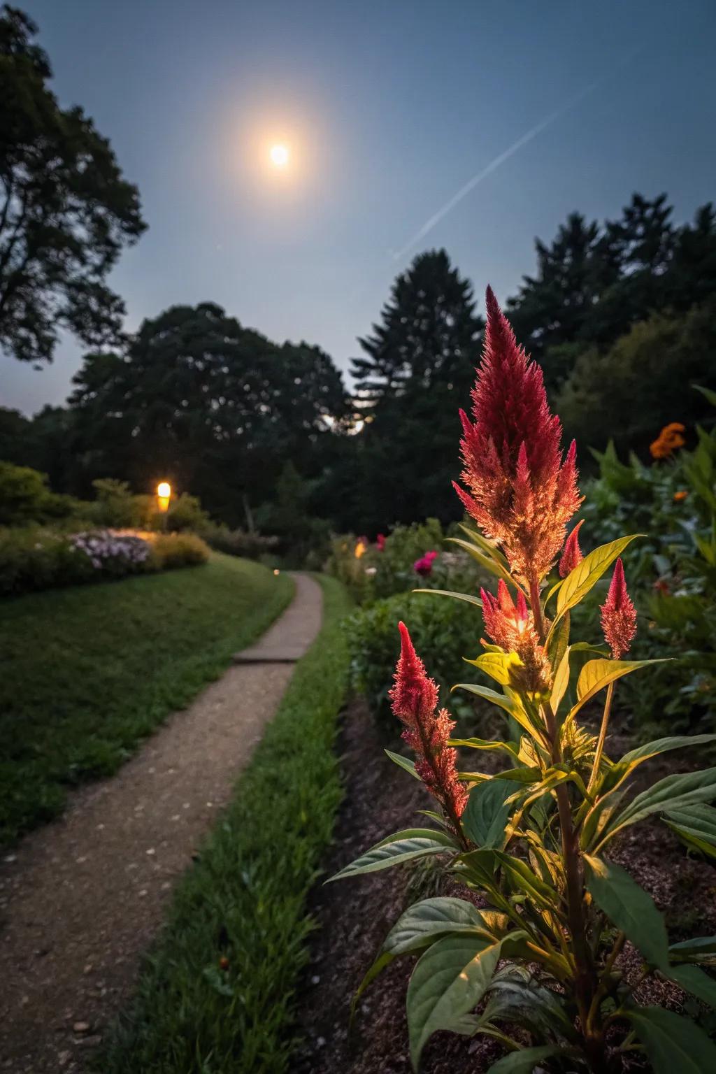 Celosia adds a magical glow to moonlit gardens.