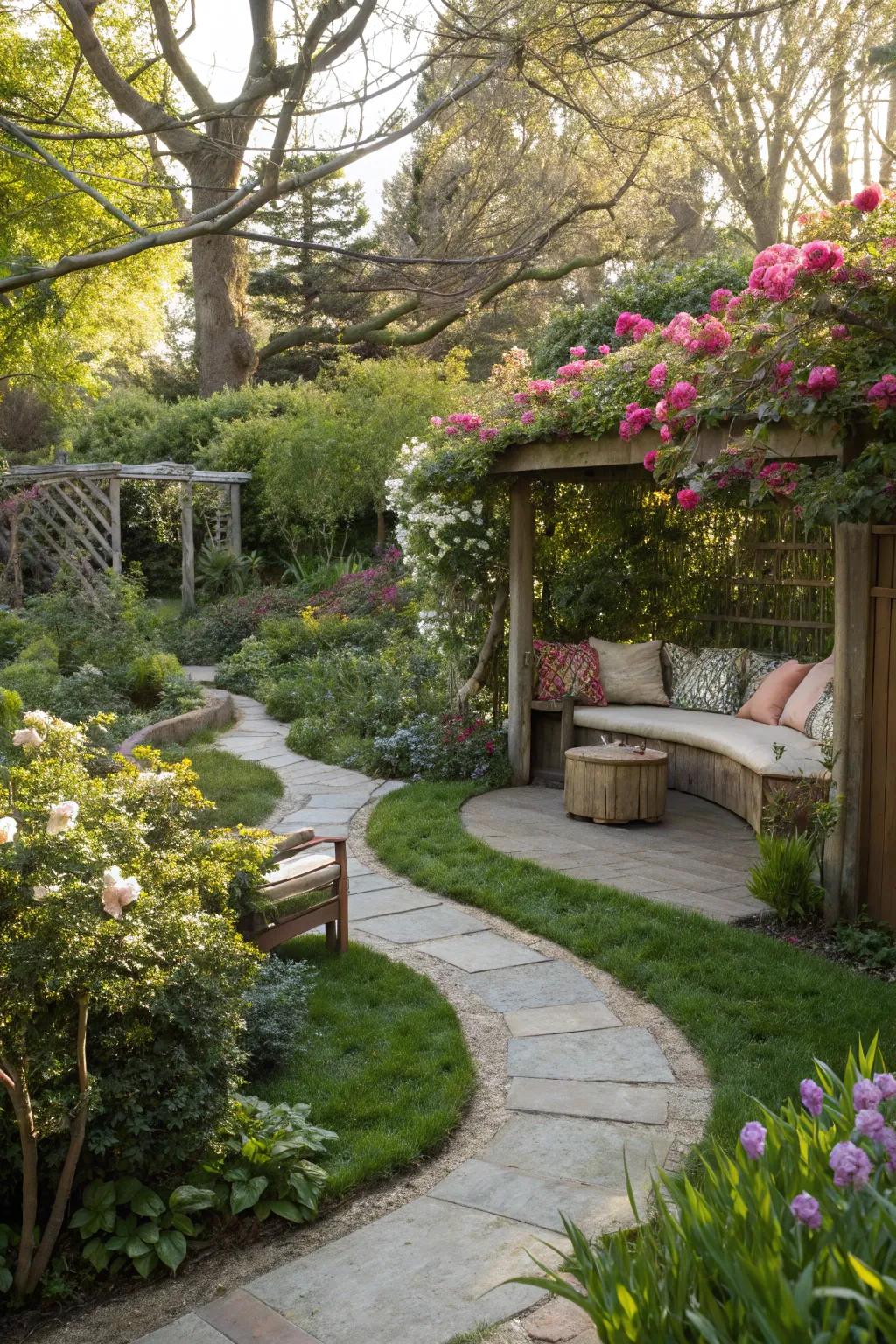 A secret garden provides a hidden retreat for relaxation.