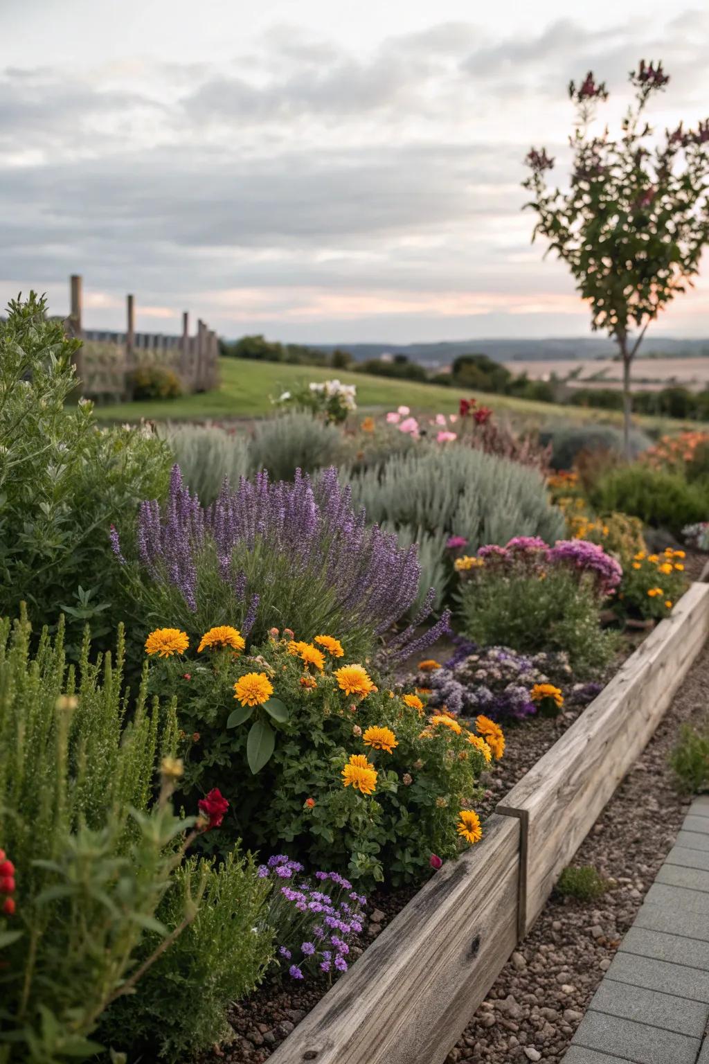 Herb borders provide fragrance and function in garden design.