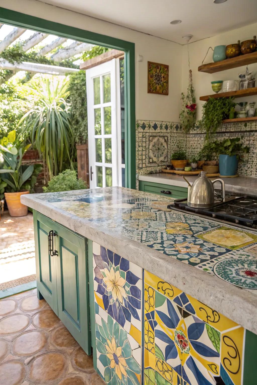 Mosaic countertops provide a personalized and artistic flair to outdoor kitchens.