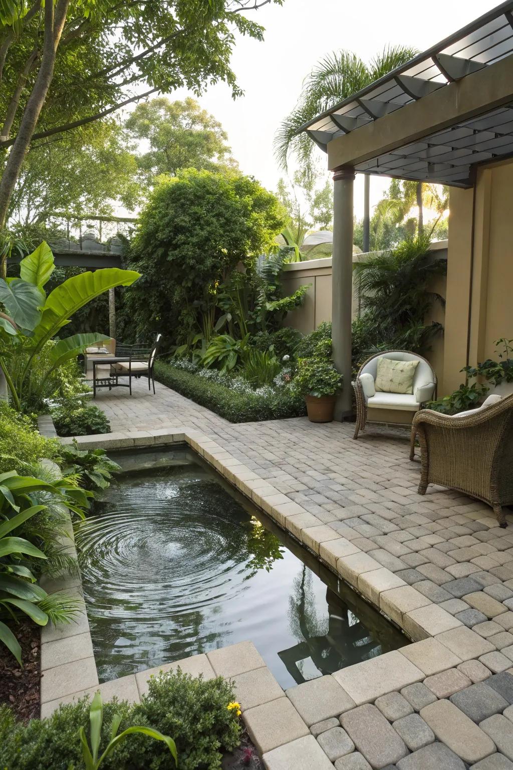 A water feature adds a tranquil element to your patio.