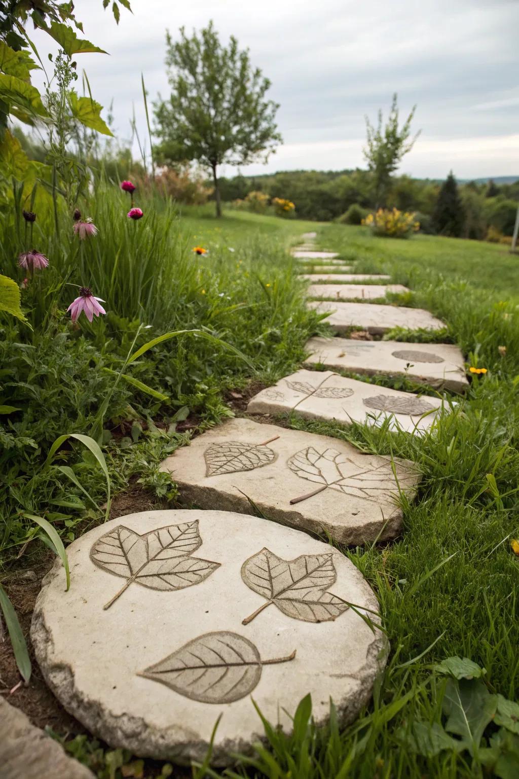 Leaf imprint stones bring a touch of nature to your paths.