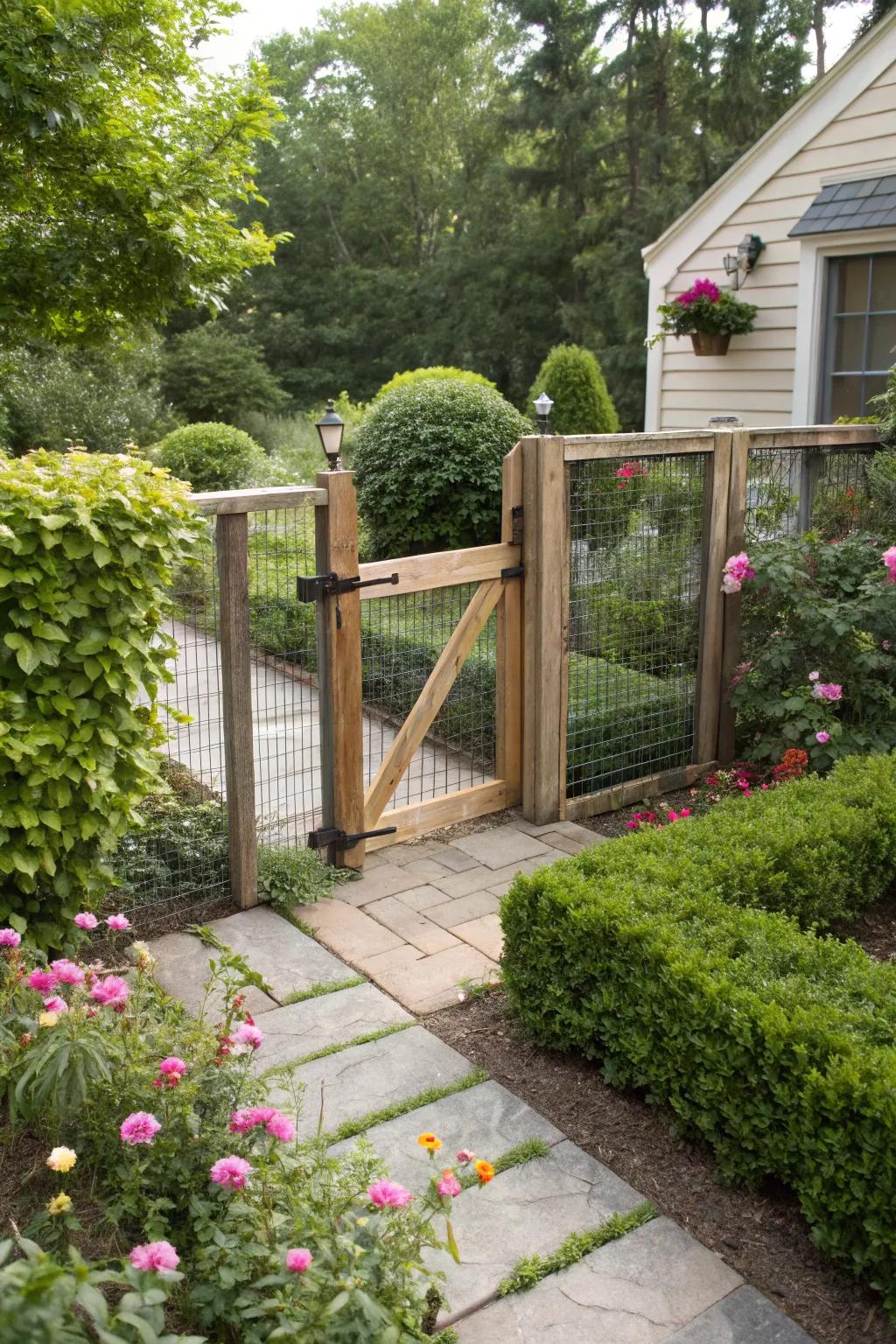 A custom-sized gate tailored to fit the garden perfectly.