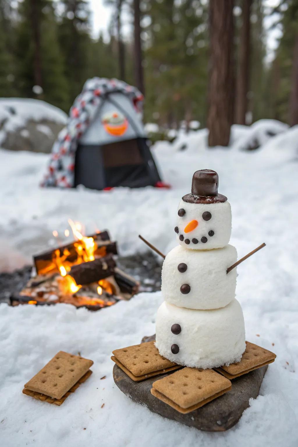 Snowman s'mores offer a delightful and thematic treat.