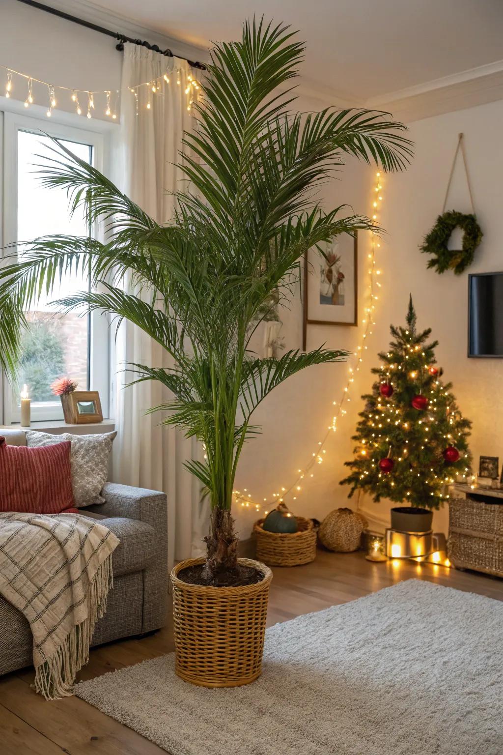 Bring tropical vibes inside with potted palms.