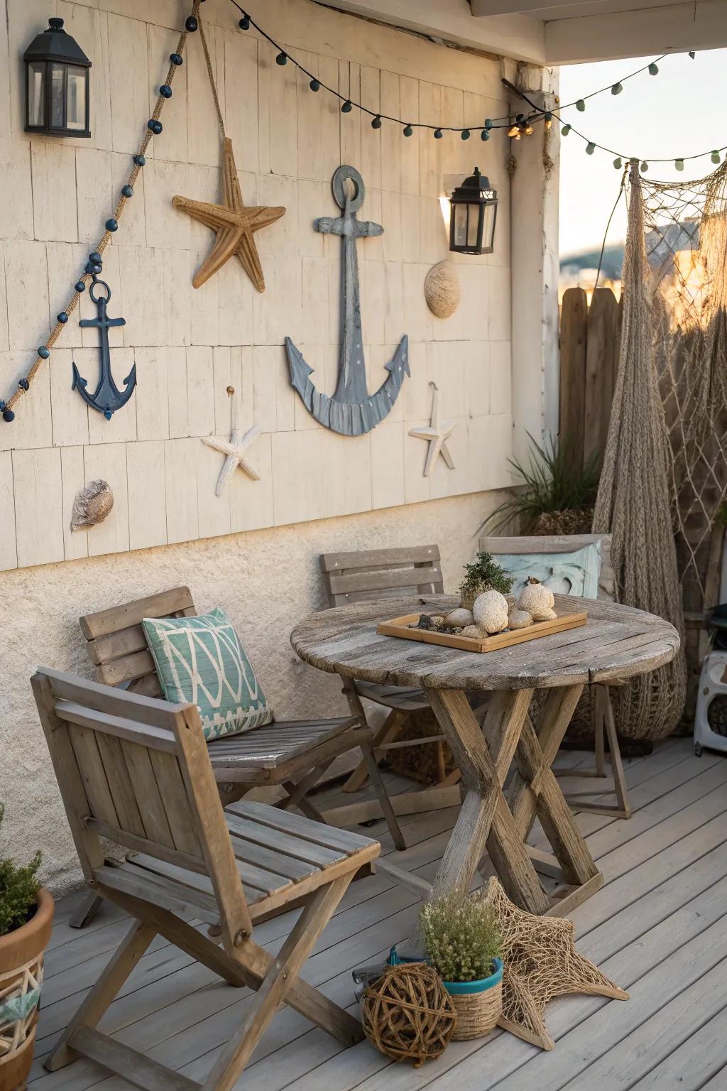 Nautical-themed decor brings the essence of the sea to your patio.