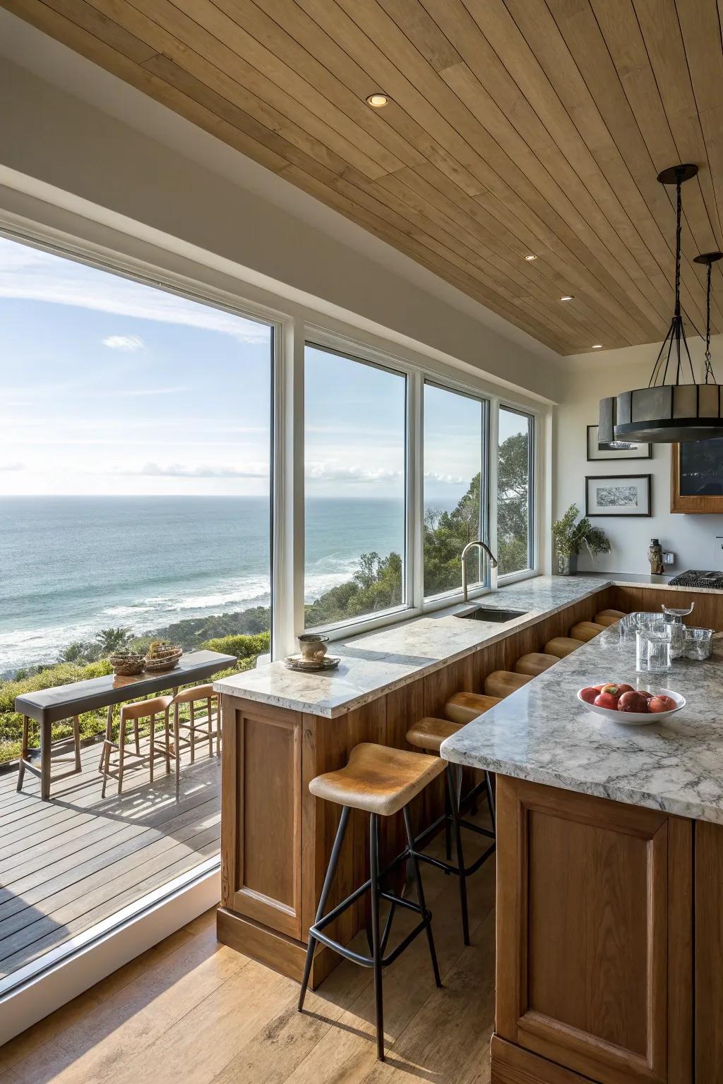 Stylish kitchen with a dedicated bar area.