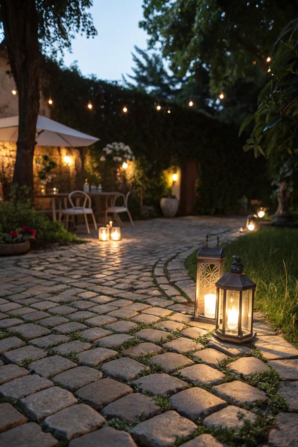 Create nighttime magic with lighting on your cobblestone patio.