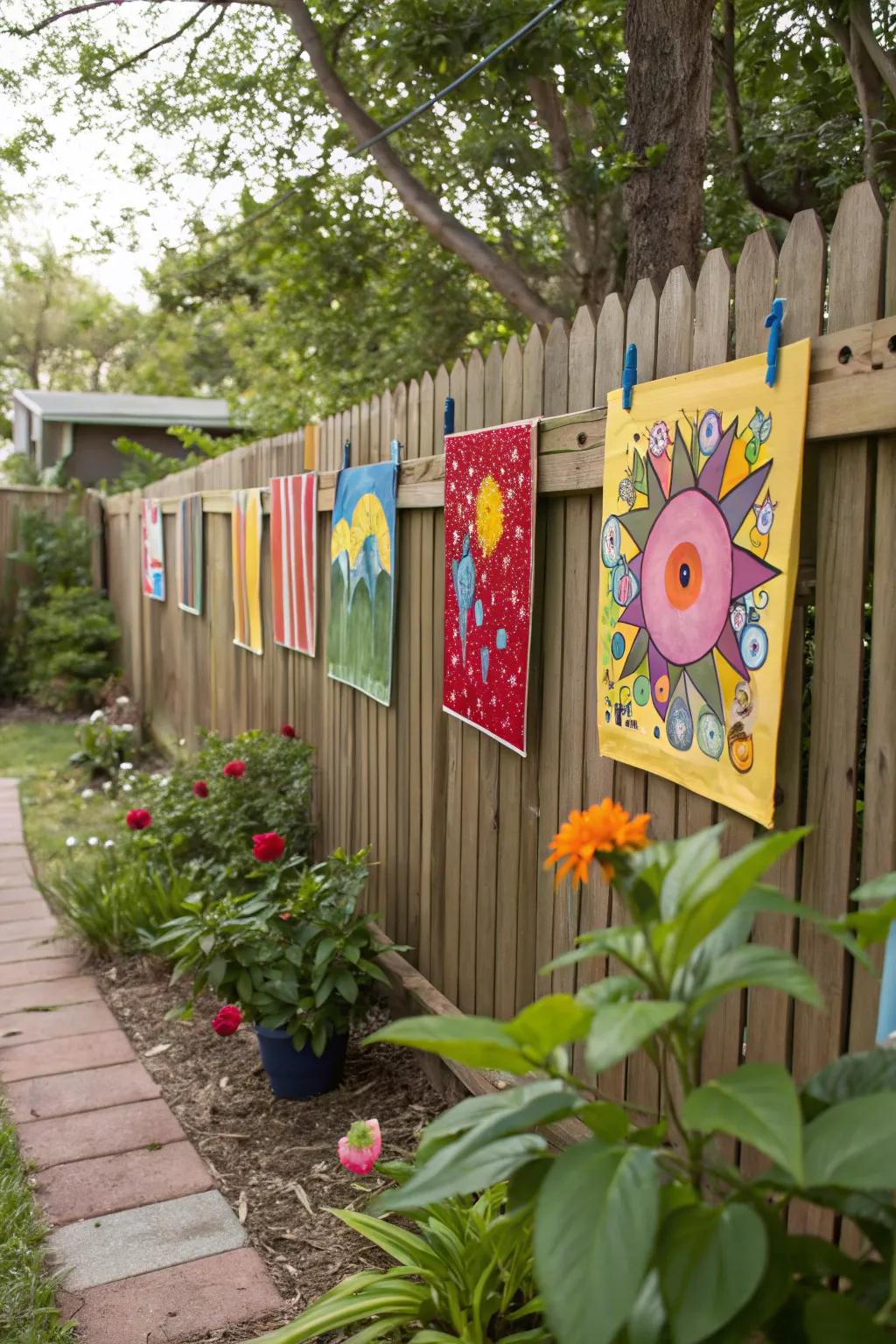 Colorful outdoor art personalizes and brightens the space.
