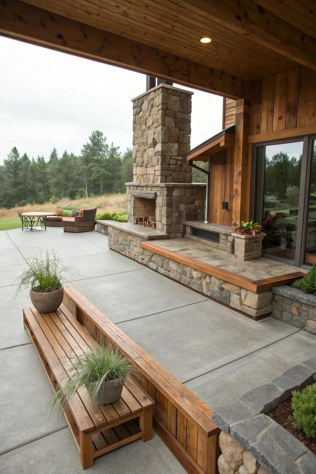 Natural elements blend seamlessly with concrete.