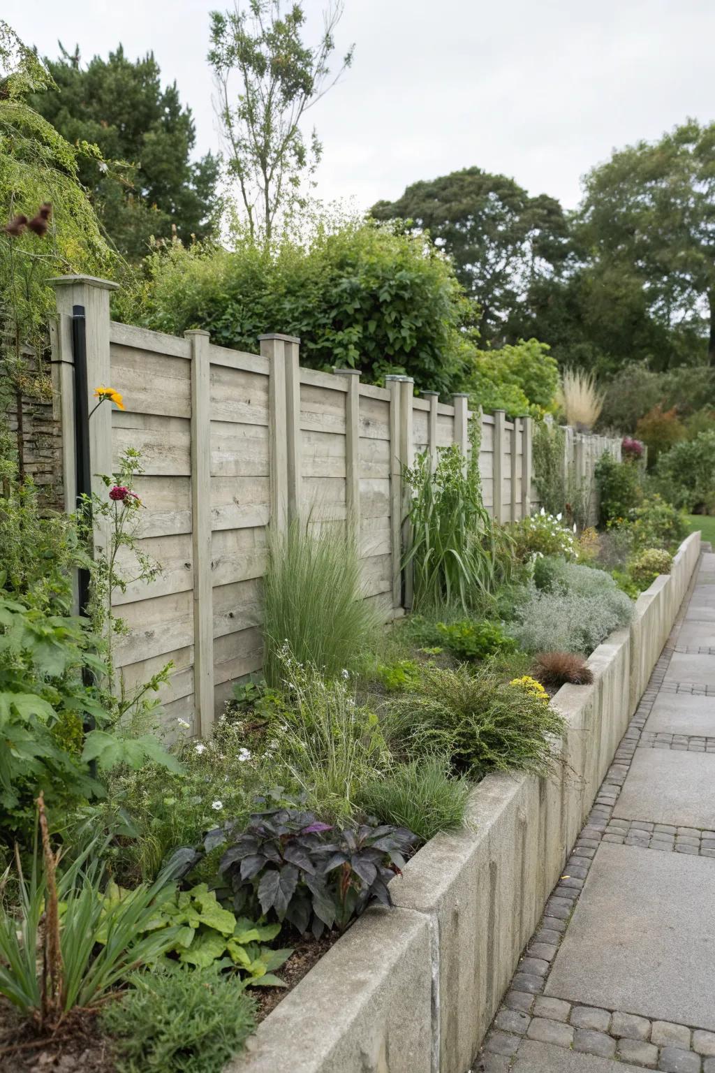Eco-friendly materials enhance this sustainable concrete fence.