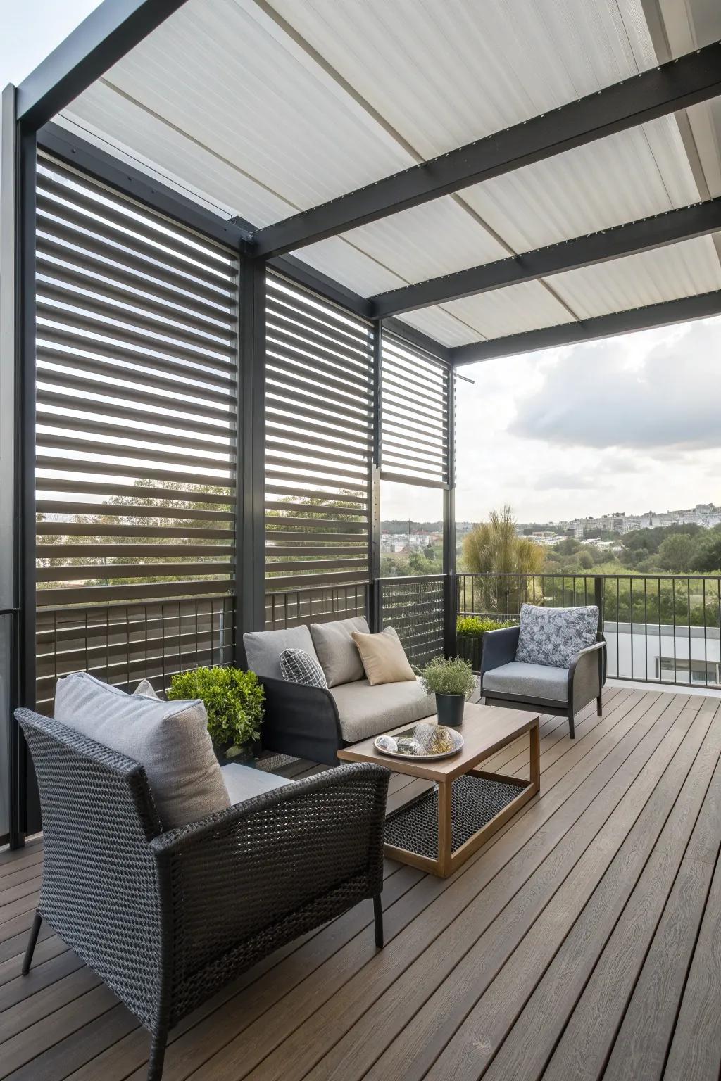 Privacy screens create intimate and secluded deck spaces.