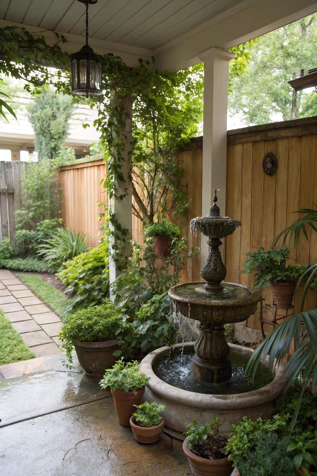 Enhance tranquility with a water feature on your porch.