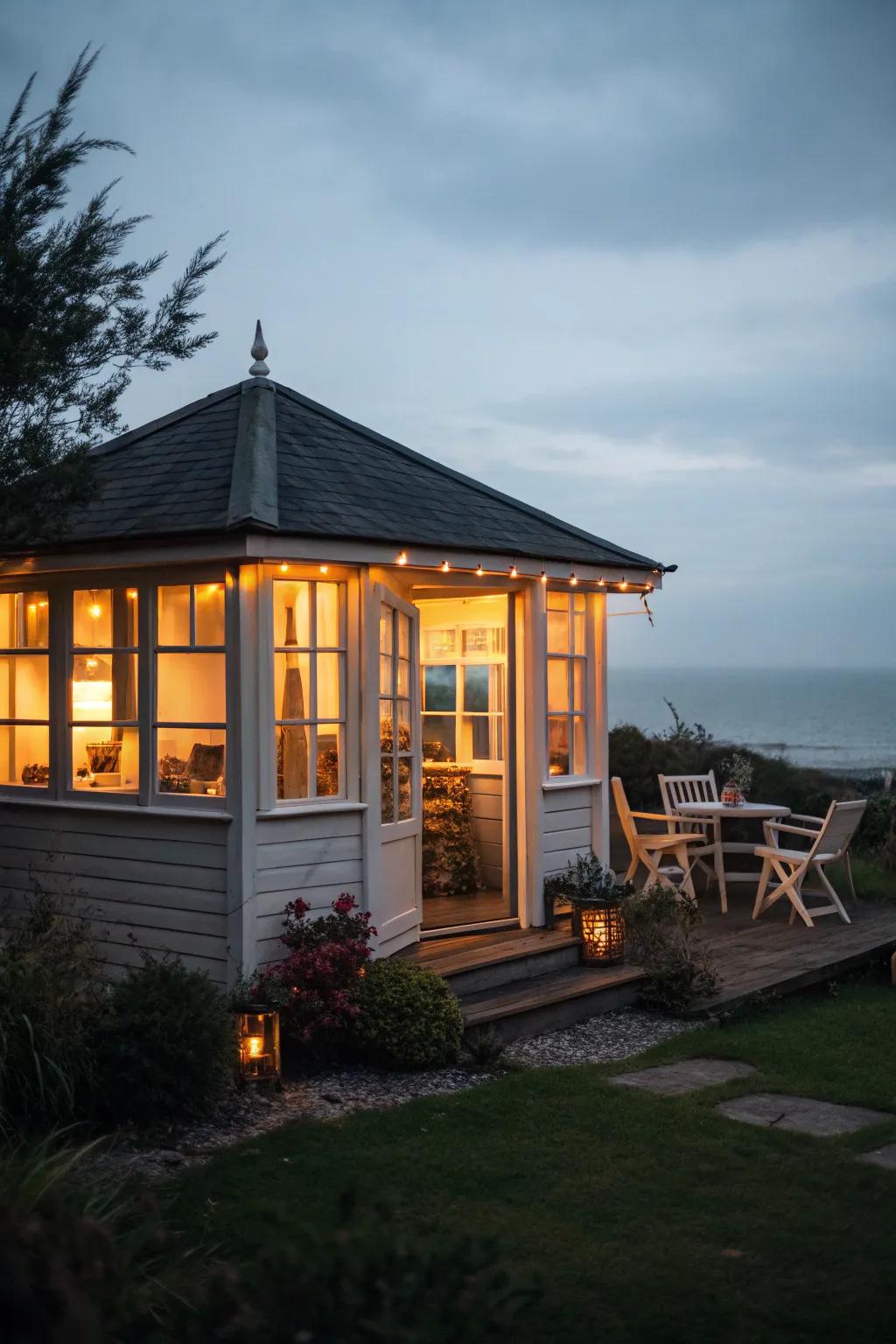 Create an enchanting evening escape with soft lighting.