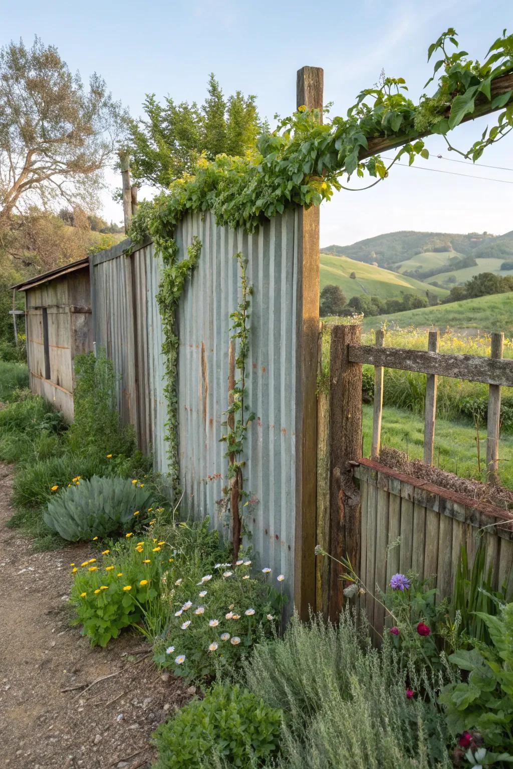 Embrace natural beauty with weathered metal and wood for organic charm.