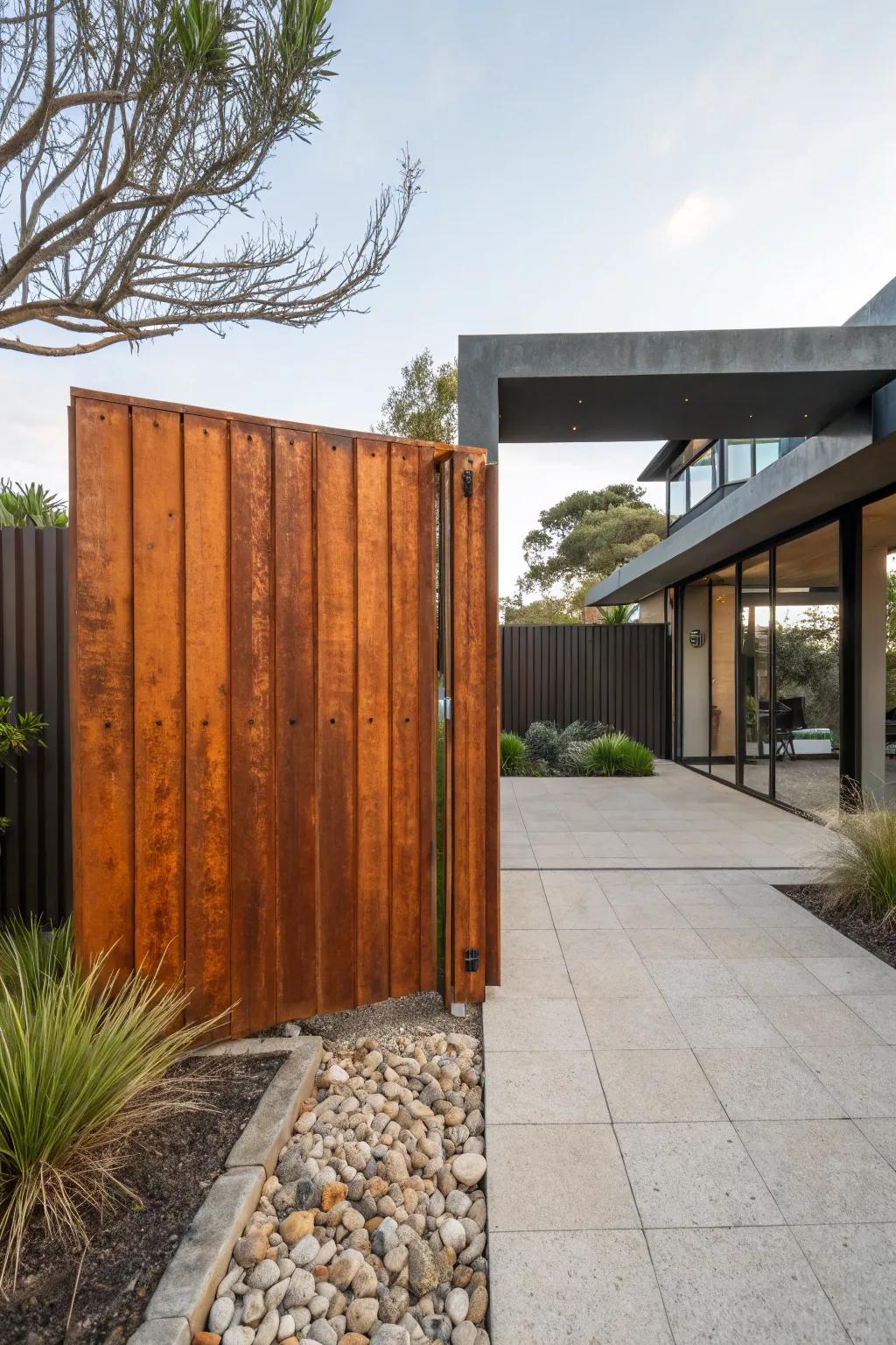 A Corten steel gate with evolving character.