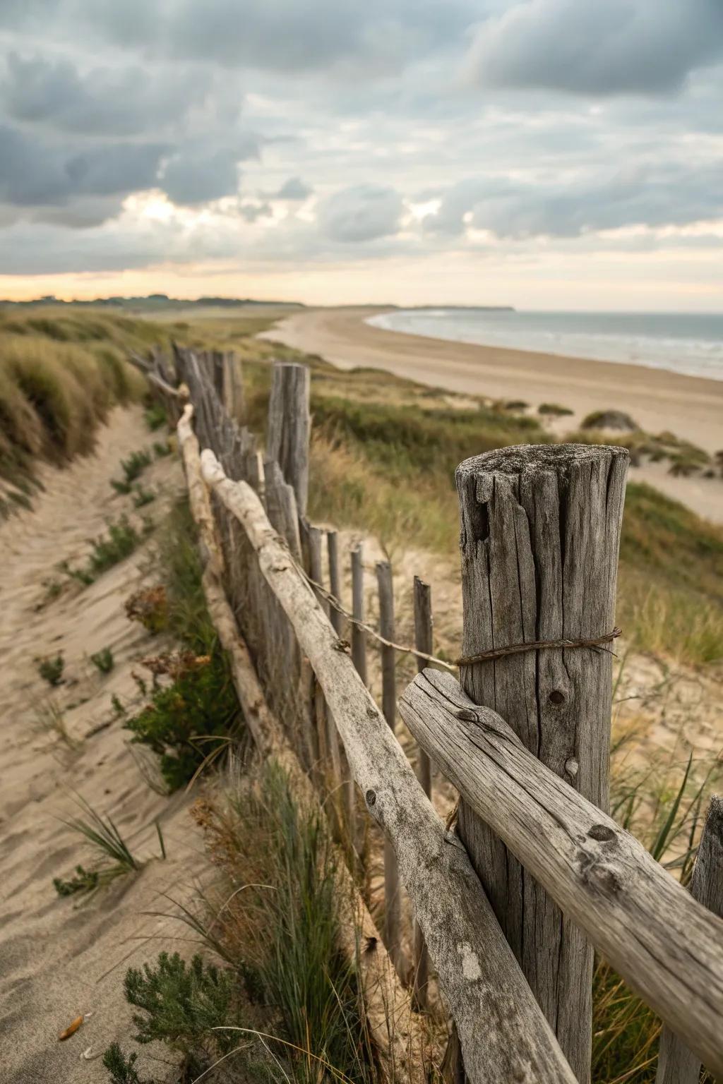 A driftwood fence brings coastal artistry to your property.