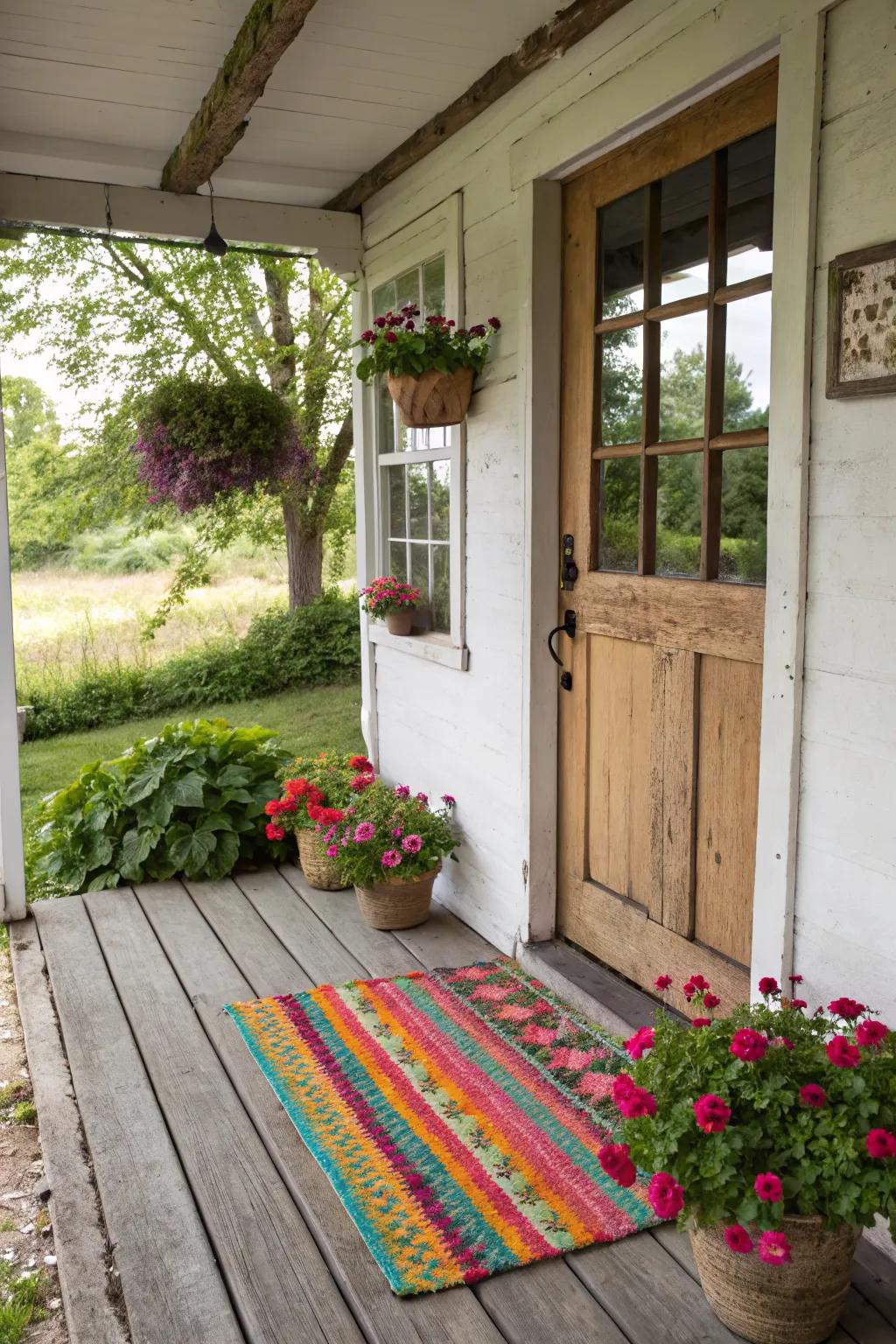 An outdoor rug ties the porch elements together.