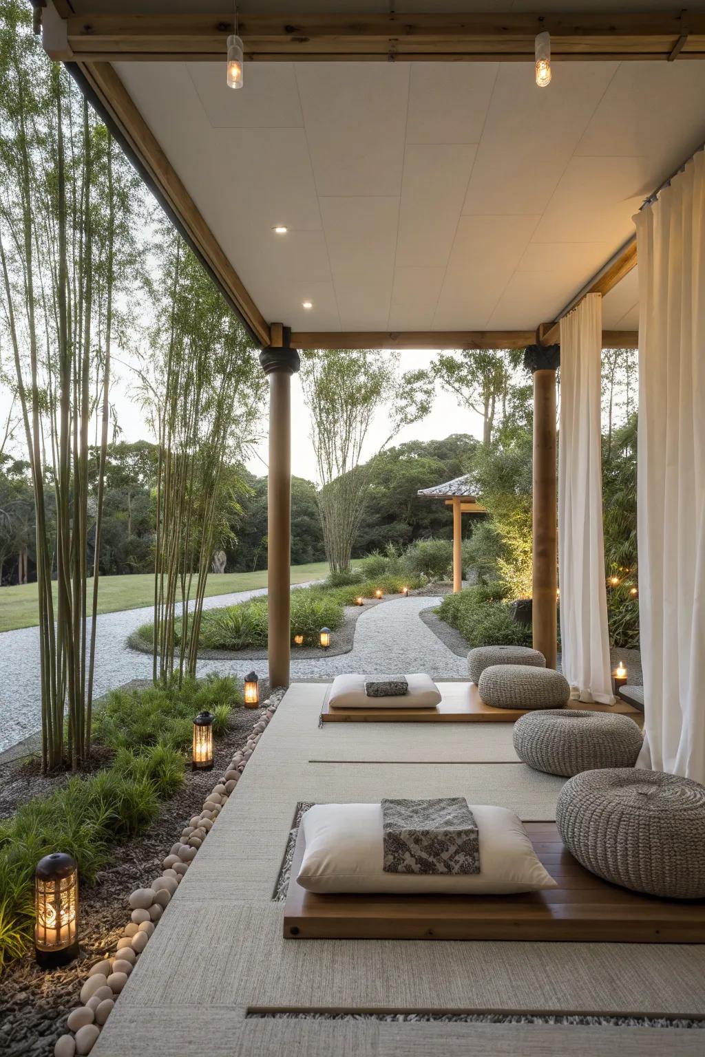 Find peace in a zen meditation space within your pavilion.