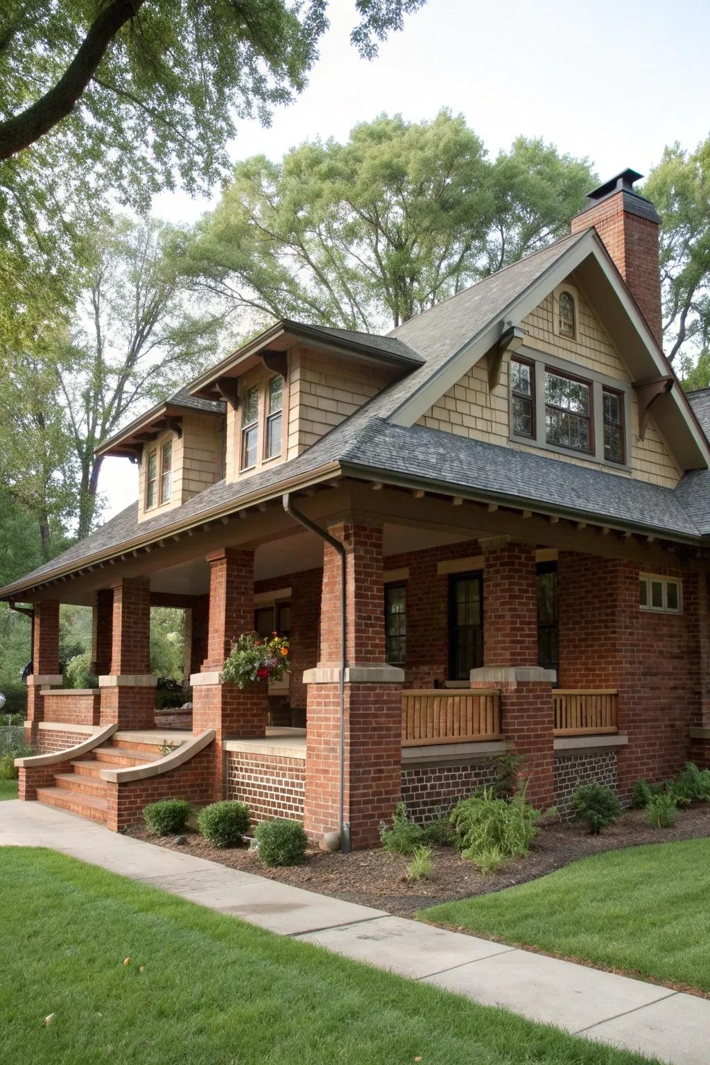 Brick accents add timeless texture and depth to this Craftsman home.