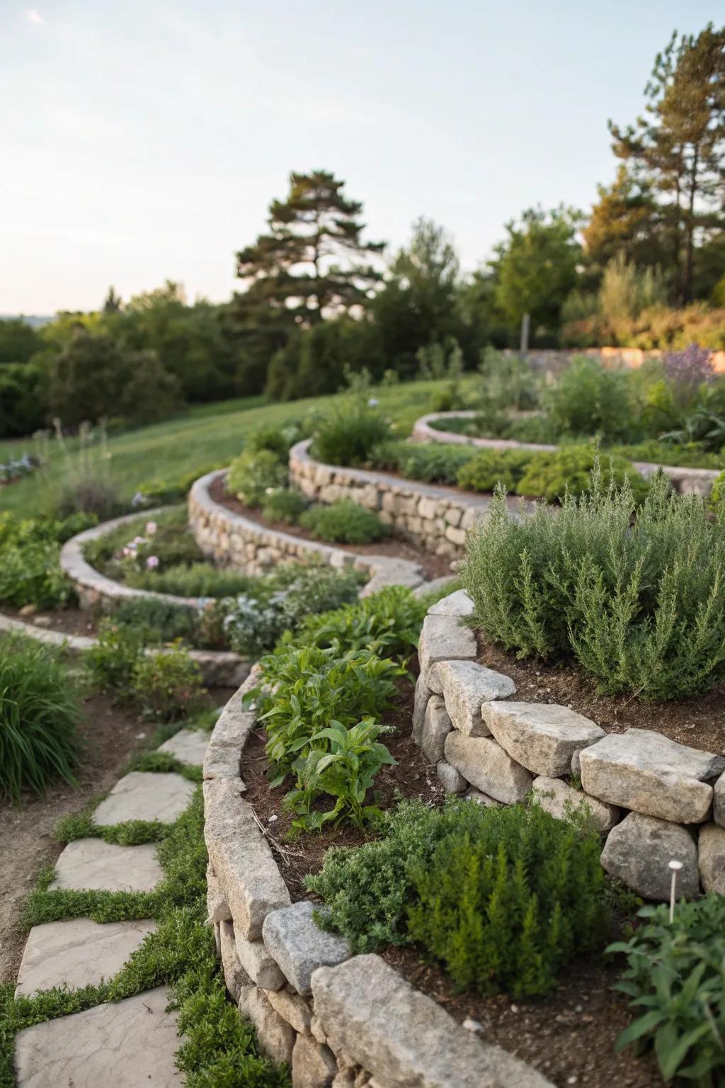 Cultivate herbs creatively with a crushed stone spiral garden.