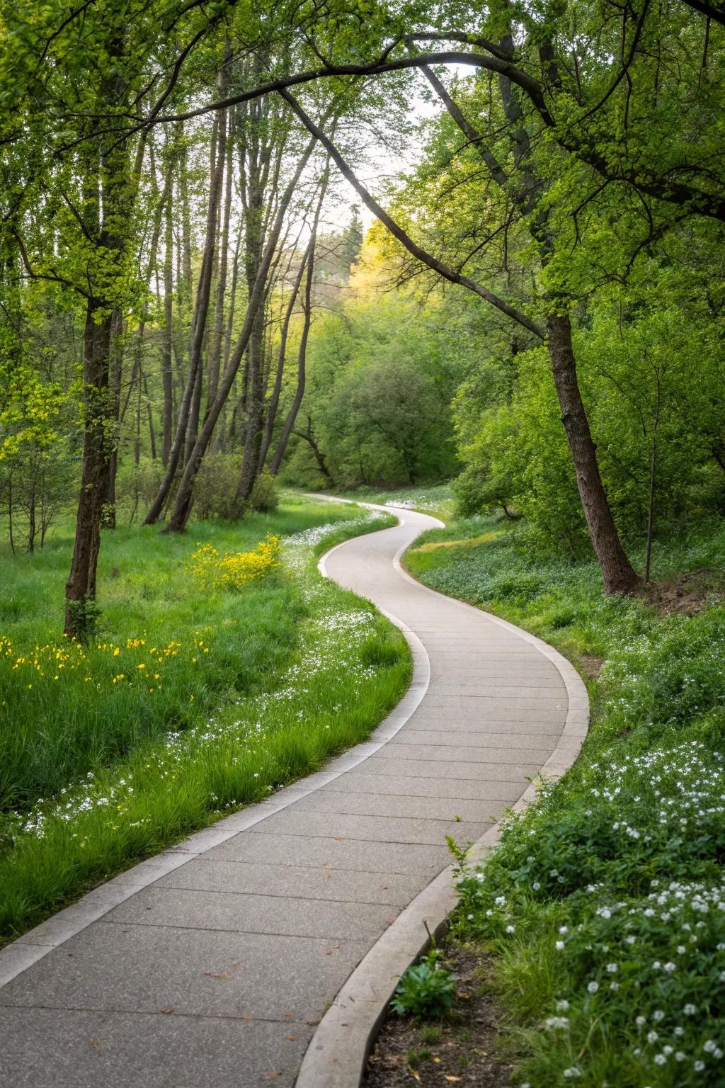 A curved walkway seamlessly integrated into a harmonious natural landscape.