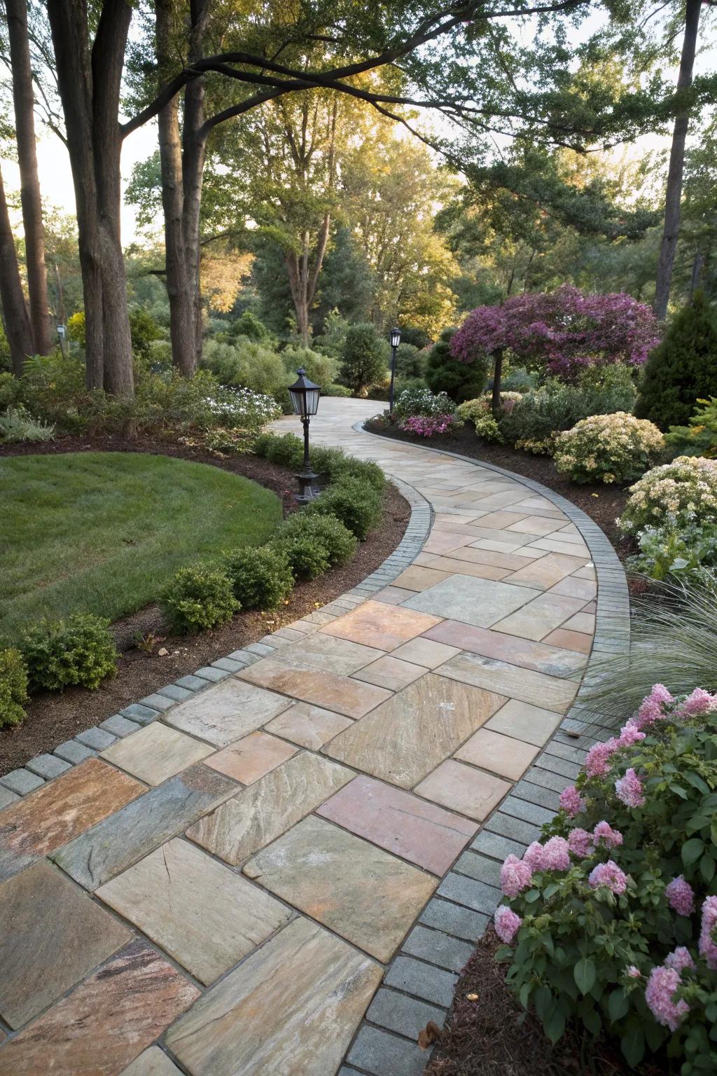 Quartzite pavers adding elegance and durability to the walkway.