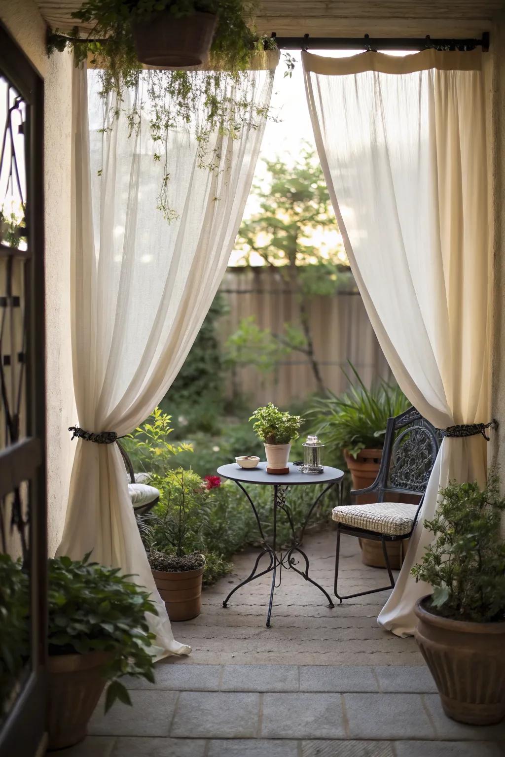 Outdoor curtains provide privacy and a touch of elegance