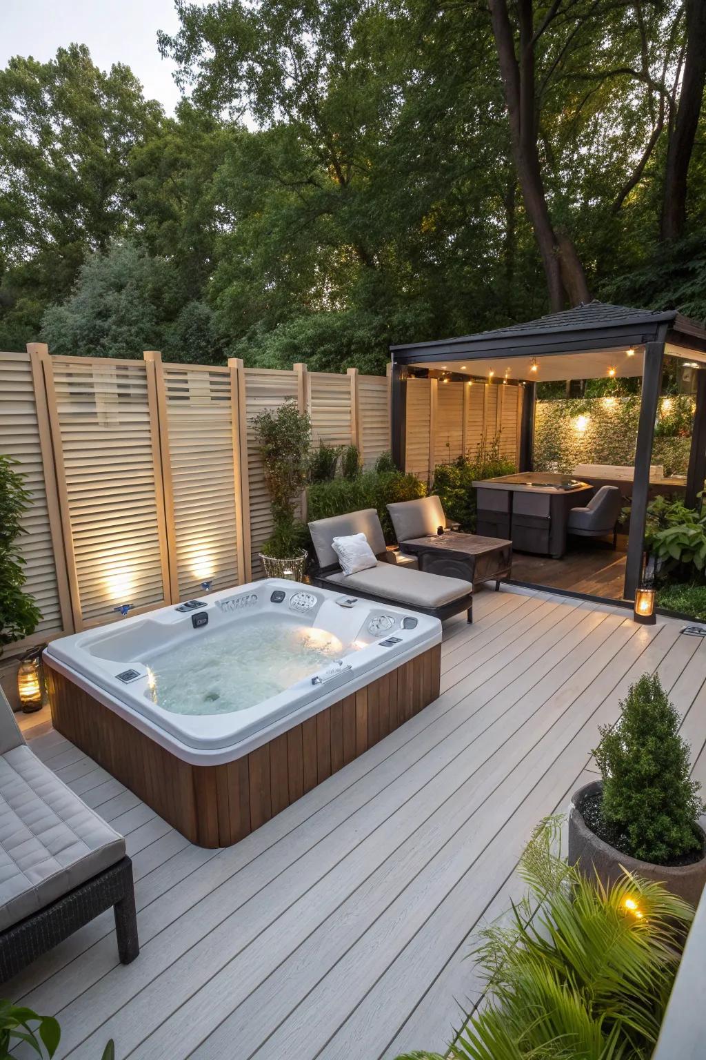 Hot tubs offer relaxation and luxury on your deck.