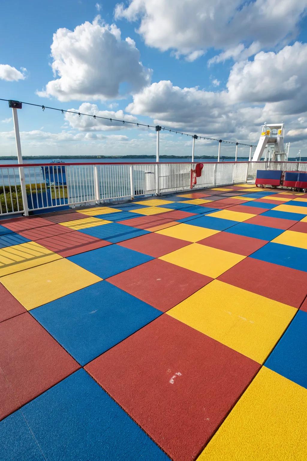 A playful deck with bold color blocks that add personality and flair.