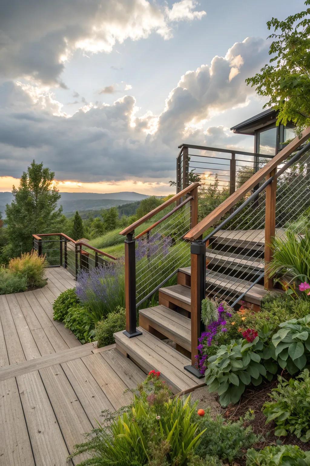 Add character with railings made from reclaimed materials.