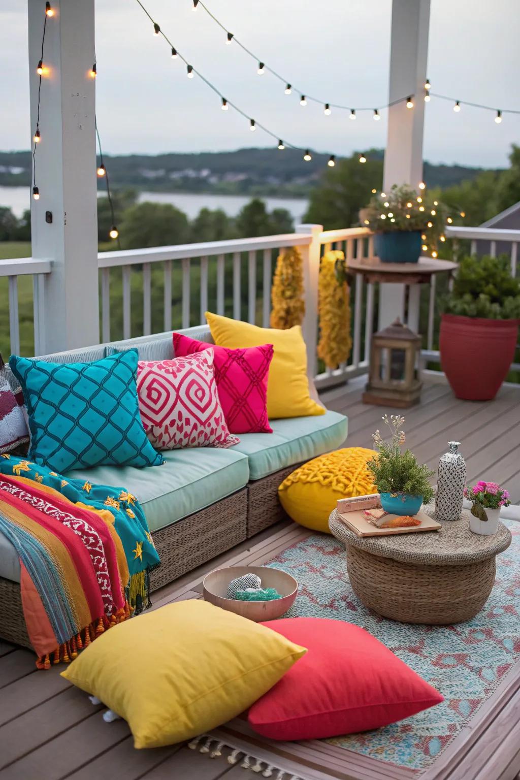 Colorful accents bring life and vibrancy to the deck.