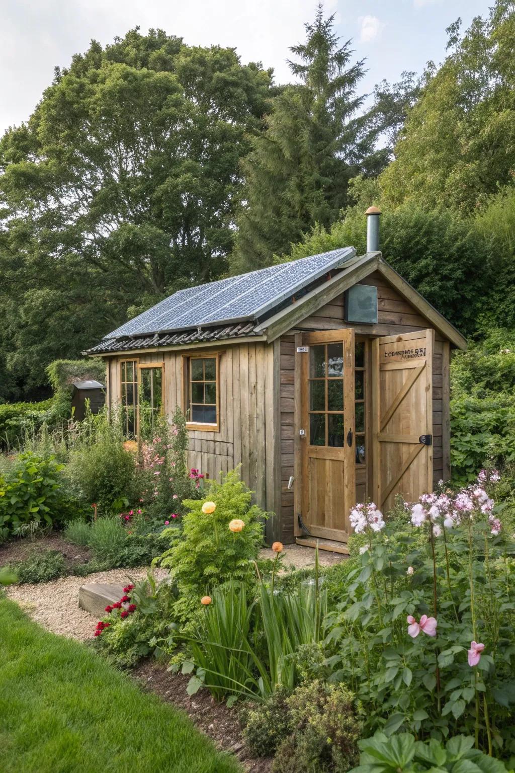 An eco-friendly shed built with sustainability in mind.