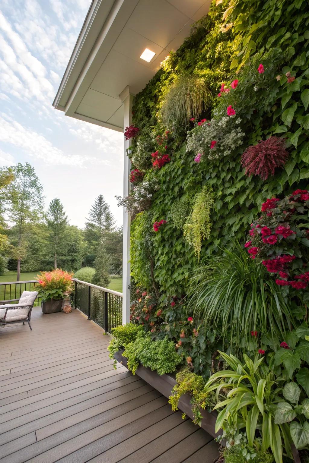 Vertical gardens maximize greenery in limited deck space.