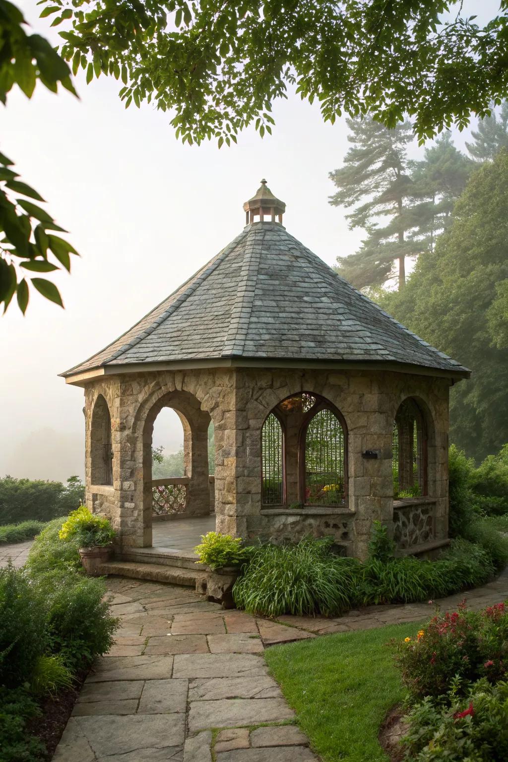 A natural stone gazebo that stands the test of time.