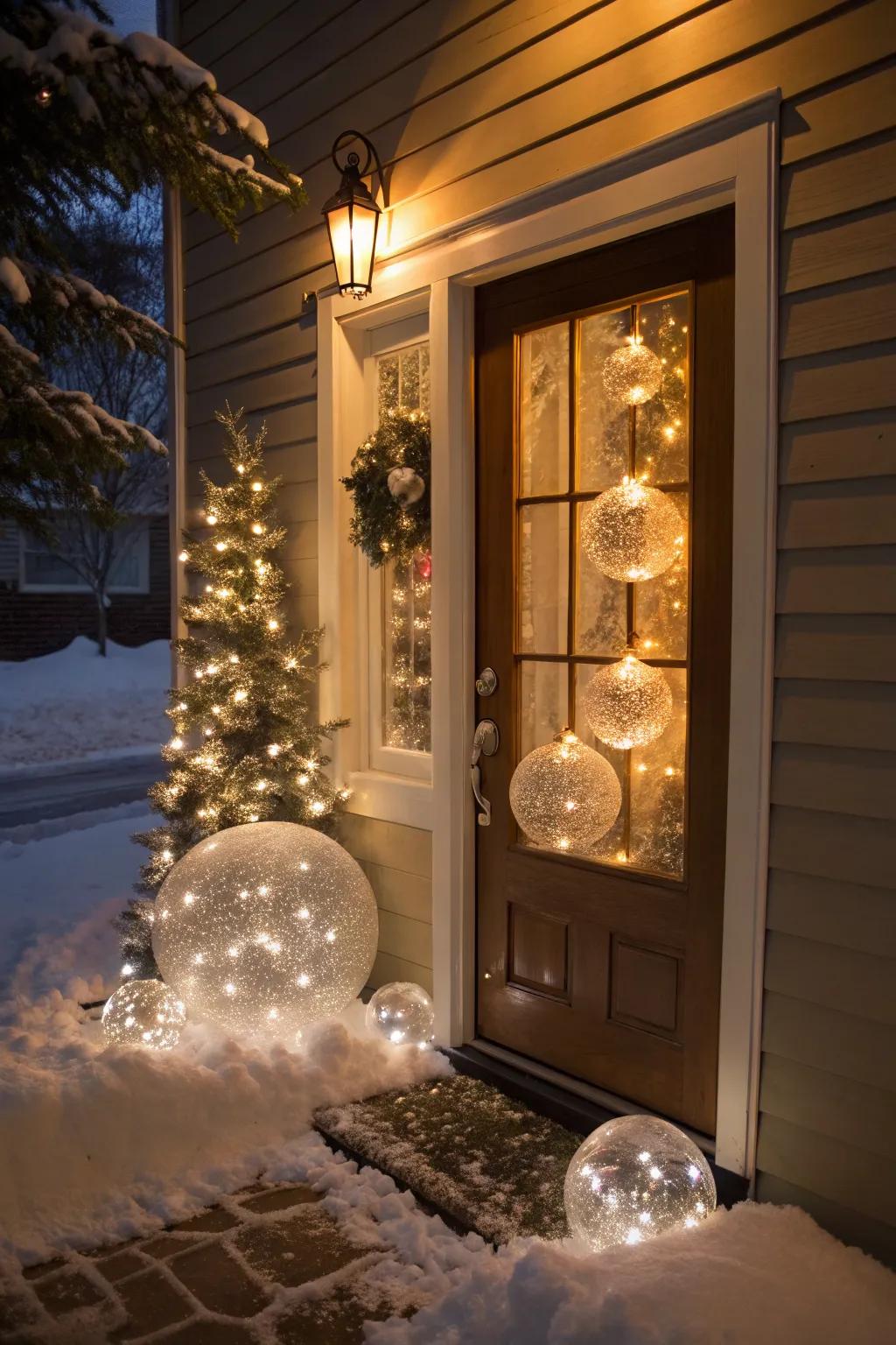 Whimsical wonder: A snow globe display for the door.