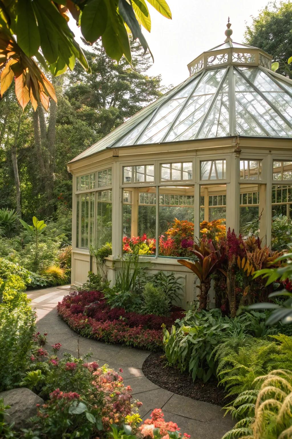 Create a plant haven with a greenhouse glass roof.