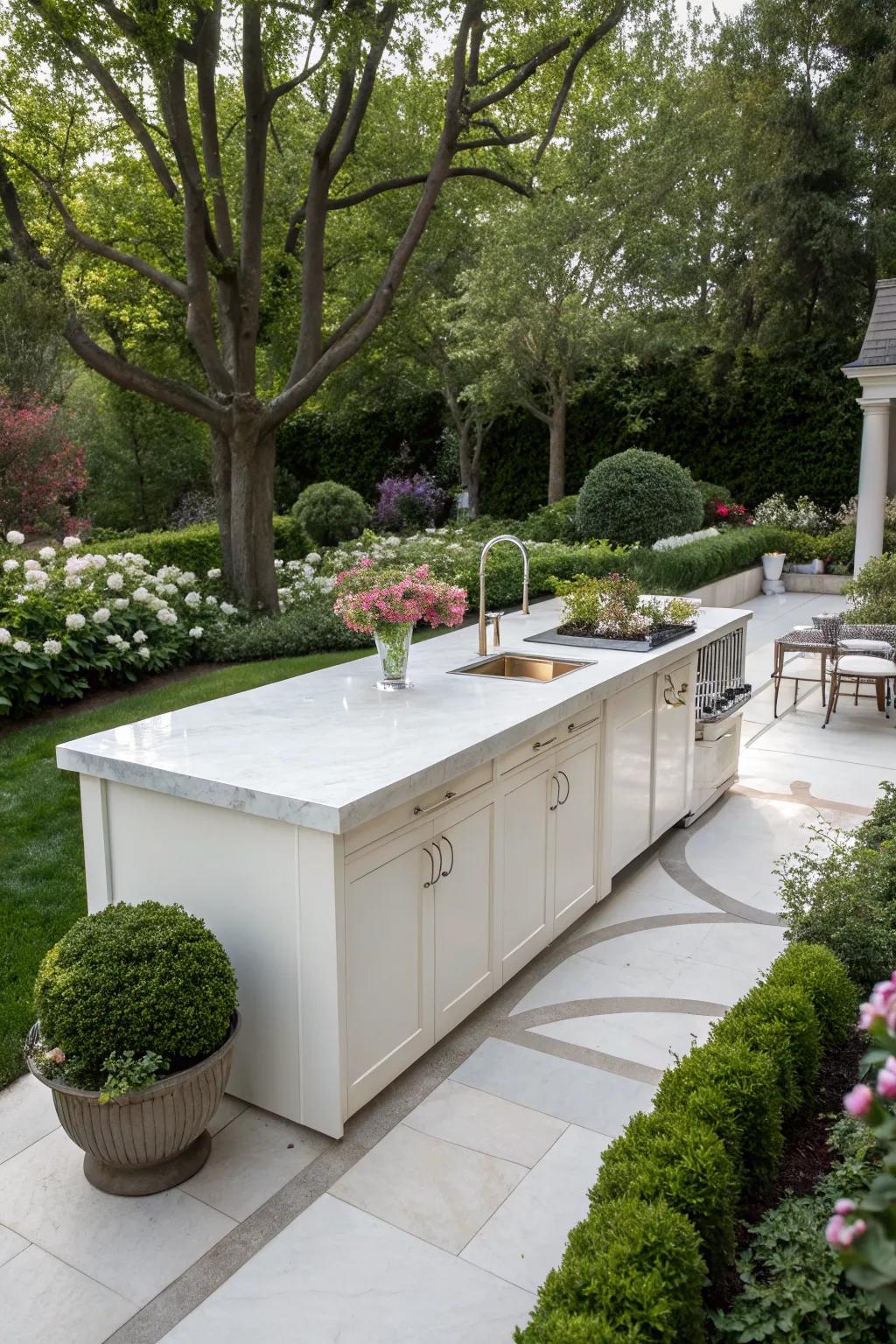 Achieve a polished look with chic porcelain countertops.