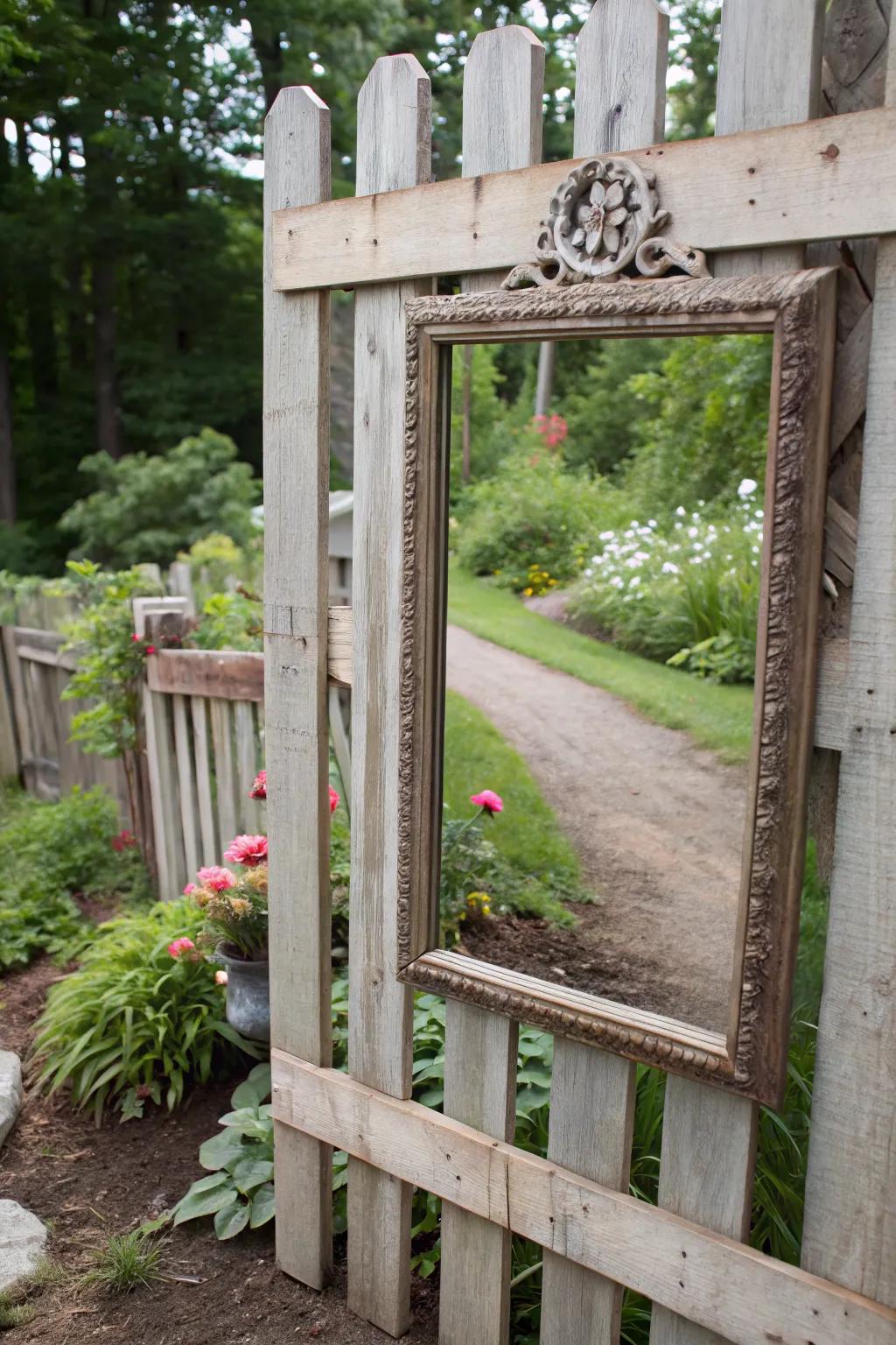 Create an illusion of space with a pallet fence mirror.
